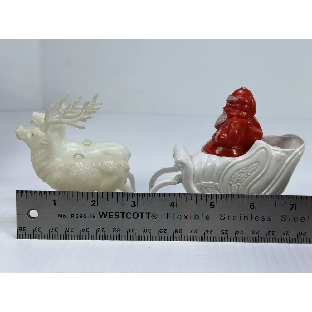 Vintage Christmas Hard Plastic Santa Sleigh Two White  Reindeer Candy Holder